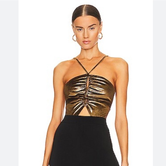 NWT PatBo Metallic Lace-Up Cut Out Bodysuit Gold L - Picture 1 of 5